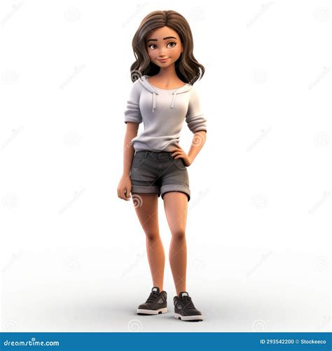 Realistic 3d Render Cartoon Of Jennifer In Black Shorts And White Top