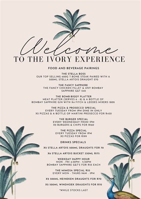 Menu At The Ivory Eatery Restaurant Mthatha