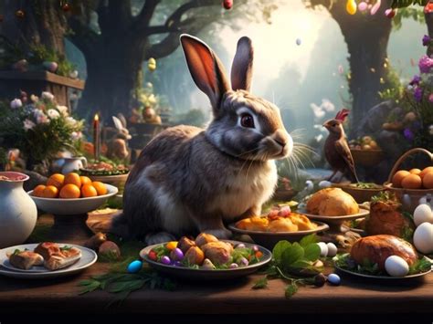 Premium Photo Funny Easter Bunny Feast In A Fantastical Realm With