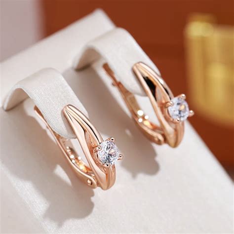 Neue Rose Gold Wei Zirkon Stern Clip Ohrringe Einfache Mond Glatte