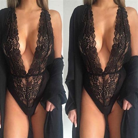 Buy Women Sexy One Piece Lingerie Hollow Floral Lace Halter Backless