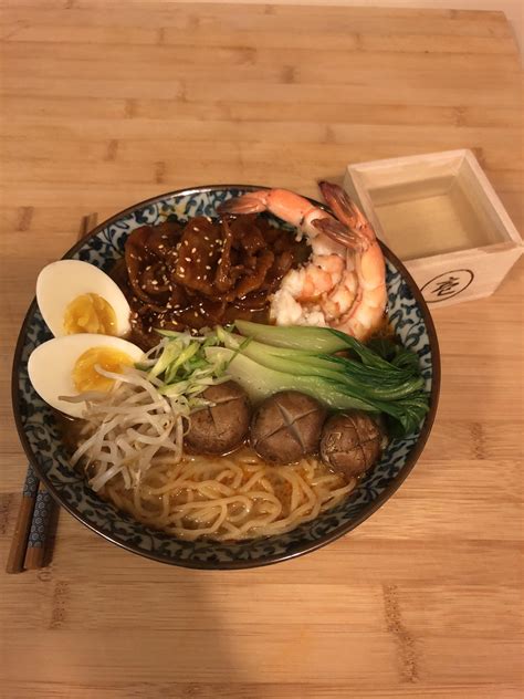 Fresh Homemade TanTan Ramen With Gochujang Pork Belly Shrimp Bok