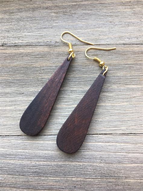 Wooden Jewelery Wooden Earrings Gold Earrings Dangle Leaf Earrings