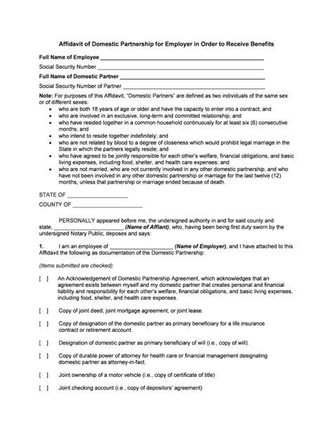 Notarized Affidavit Of Domestic Partnership Fill Online Printable