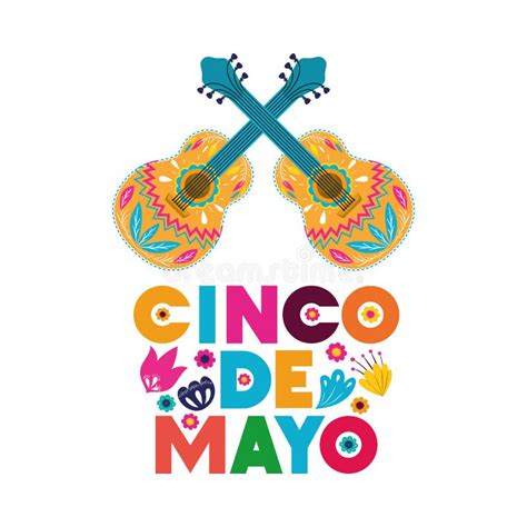 Cinco De Mayo Label Guitar Isolated Icon Stock Vector Illustration Of