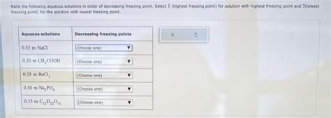 Solved Rank The Following Aqueous Solutions In Order Of Chegg