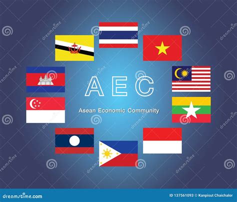 Aec Asean Economic Community Flag Symbols Vector Illustration Aec