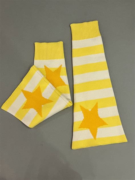 Stars Pattern Yellow Blue Striped Leg Warmers