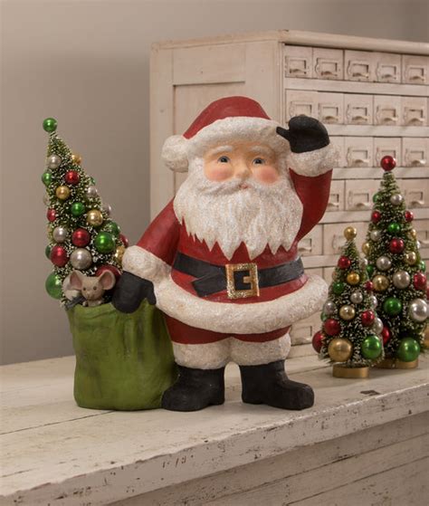 Jolly Waving Santa With Bag Large Paper Mache Bethany Lowe Christmas