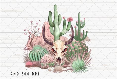 Cow Skull Vintage Desert Cactus PNG Graphic By Flora Co Studio