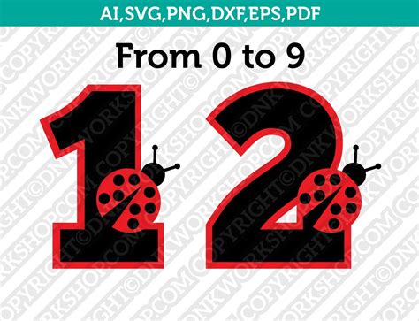 Ladybug Numbers Svg Cut File Cricut Vector Sticker Decal Dxf Png Eps