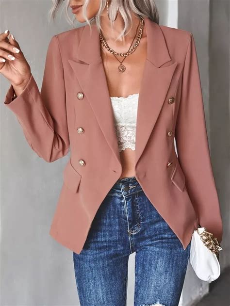 Lapel Collar Double Breasted Blazer Shein Usa Blazer Double Breasted Blazer Suits For Women