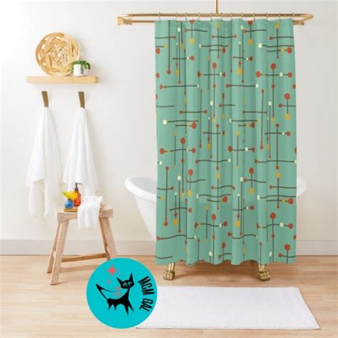 Mid Century Modern Shower Curtain Bathroom Decor Retro Etsy