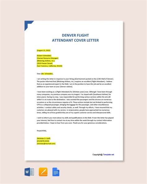 Cover Letter Flight Attendant Position Editable Cover Letter For A