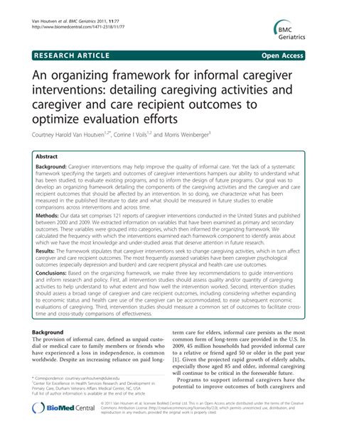 Pdf An Organizing Framework For Informal Caregiver Interventions Detailing Caregiving