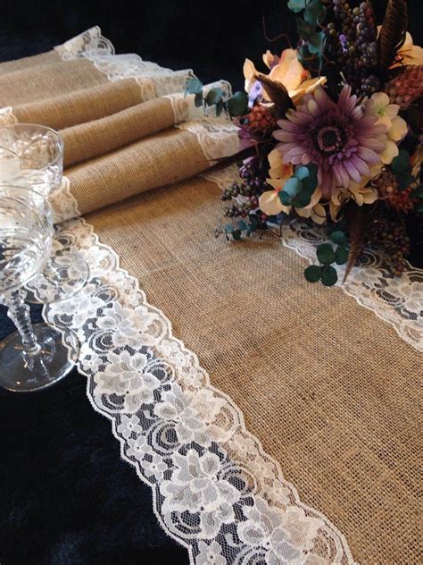 Rustic Table Runner Burlap And IVORY Lace Wedding Table Etsy In 2020