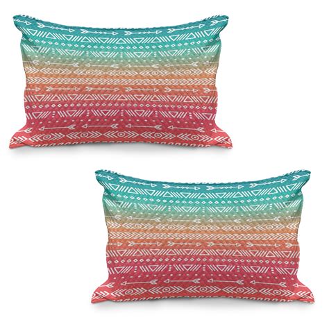 Arrow Quilted Pillowcover Set Of Colored Geometric And Maya Patterns