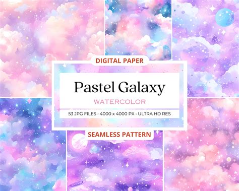 53 Watercolor Pastel Galaxy Seamless Pattern Designs, Digital Repeat ...