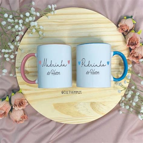 Kit 2 Peças Caneca Personalizada Dinda e Dindo Elo7