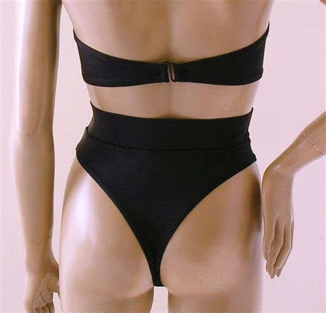 S S High Leg High Waist Thong Bikini Bottom With Banded Etsy