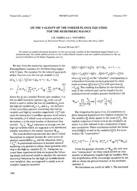 Pdf On The Validity Of The Fokker Planck Equation For The Heisenberg