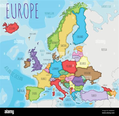 Europa Política Mapa De La Ilustración Vectorial Con Diferentes Colores