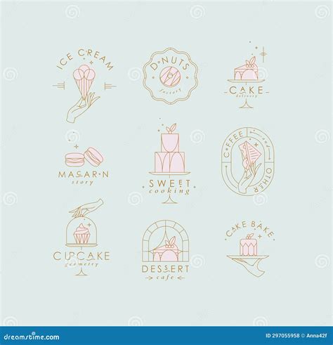 Bakery Dessert Labels Art Deco Turquoise And Pink Stock Illustration