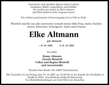 Traueranzeigen Von Elke Altmann Trauer In NRW De