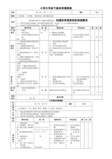 人教版 六年级体育课 全册教案教学进度21世纪教育网 二一教育