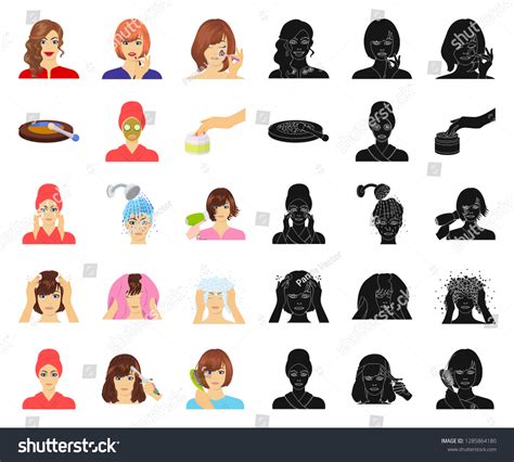 Care Hair Face Cartoonblack Icons Set Stock Vector Royalty Free