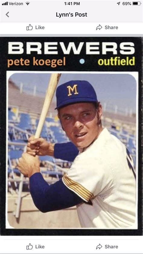 A Baseball Player Holding A Bat On Top Of A Card With The Words Brewers