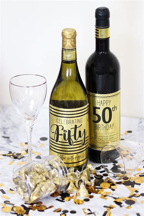 Black And Gold 50th Birthday Metallic Foil Wine Bottle Labels Use These Metallic Gold 50th