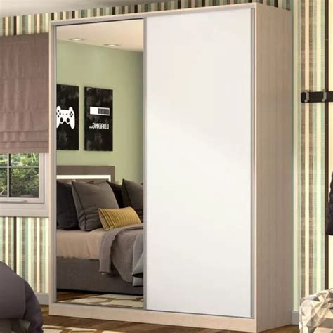 Armario Doble Con 2 Puertas Correderas 100 MDF Color Nogal Blanco