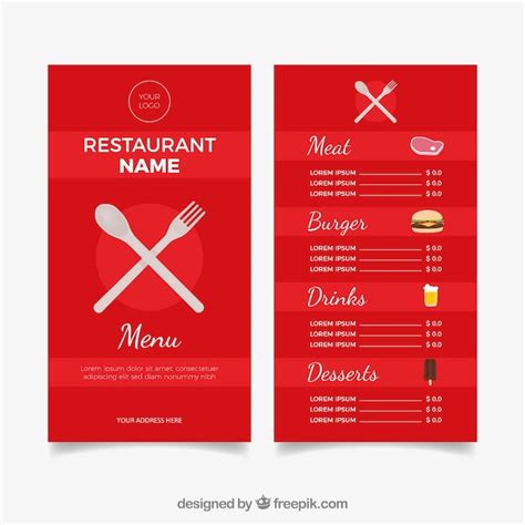 Free Vector Red Menu Template