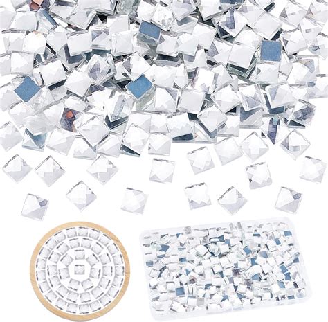 Ph Pandahall 300pcs Clear Glass Mosaic Tiles 10mm Square Mosaic Cabochons Bling