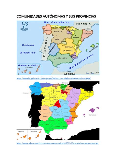 Comunidades AUTÓ Nomas Y SUS Provincias COMUNIDADES AUTÓNOMAS Y SUS