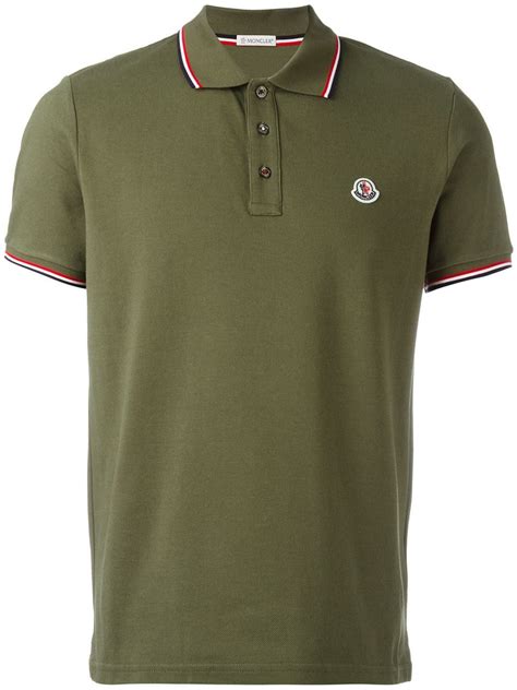 Moncler Moncler Striped Trim Polo Shirt Green Moncler Cloth