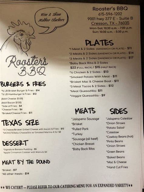 Online Menu Of Roosters Bbq Cresson Tx