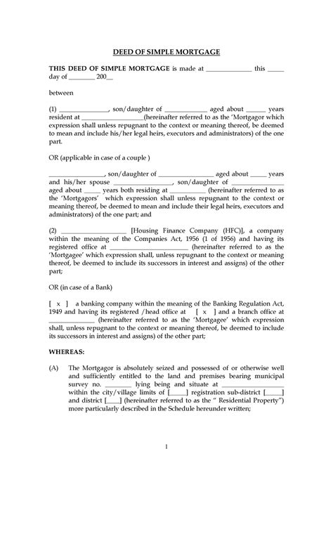 Format Deed Of Simple Mortgage Property Law Kslu Studocu