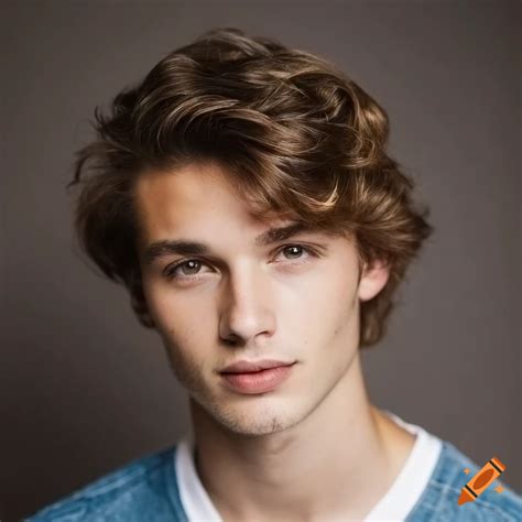 Close Up Portrait Of A Handsome Young French Man With Brown Hair And