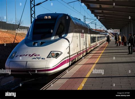 High Speed Train Arriving At The Station Of Cuenca Castille La Mancha