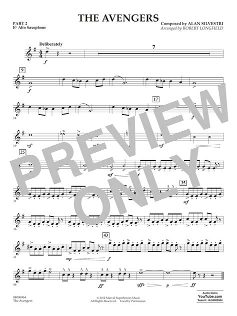 The Avengers Arr Robert Longfield Pt2 Eb Alto Saxophone Partitions Alan Silvestri