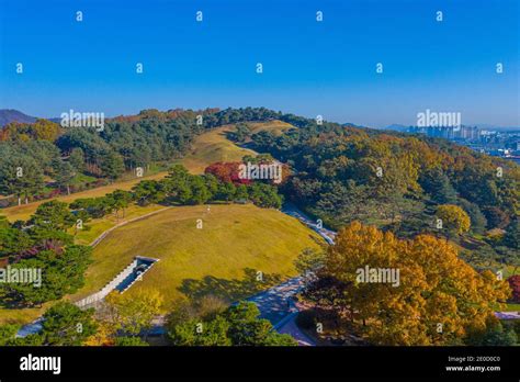 Aerial View Of Tomb Of King Muryeong In Gongju Republic Of Korea Stock