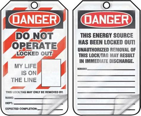 Lockout Tagout Tag Danger Do Not Operate Life on Line 5 8x3 4 Plastic ...