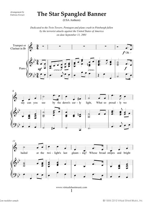 Free The Star Spangled Banner In Bb Usa Anthem Sheet Music For