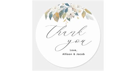 Elegant Script Floral Wedding Thank You Classic Round Sticker Zazzle