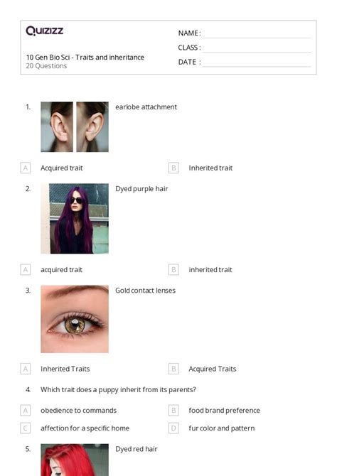 Inherited And Acquired Traits Worksheets On Quizizz Free Printable