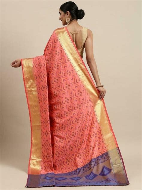 Pandadi Saree Women Pink And Blue Woven Cotton Silk Patola Saree Jiomart