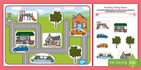 Guiding Teddy Home Map Cutting Skills Activity Twinkl