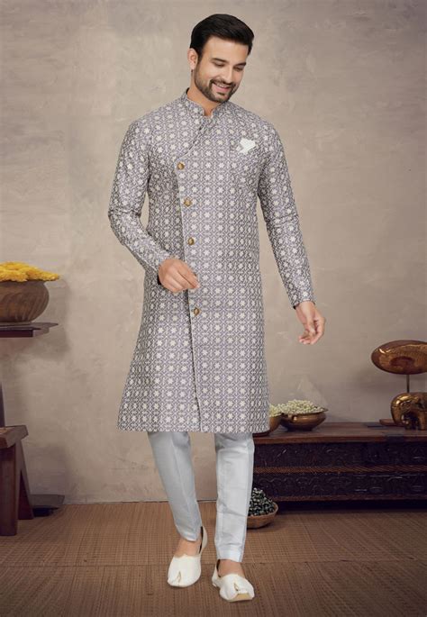 Grey Art Silk Indo Western Sherwani 272827